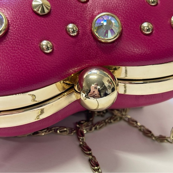 Vintage Juicy Couture Pink Leather Rhinestone Heart Minaudiere Bag. - Picture 10 of 12